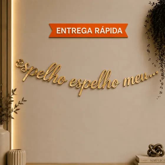 Frase Decorativa Espelho Espelho Meu Acrílico 52x18cm Lettering Aplique Parede Quarto Decoração