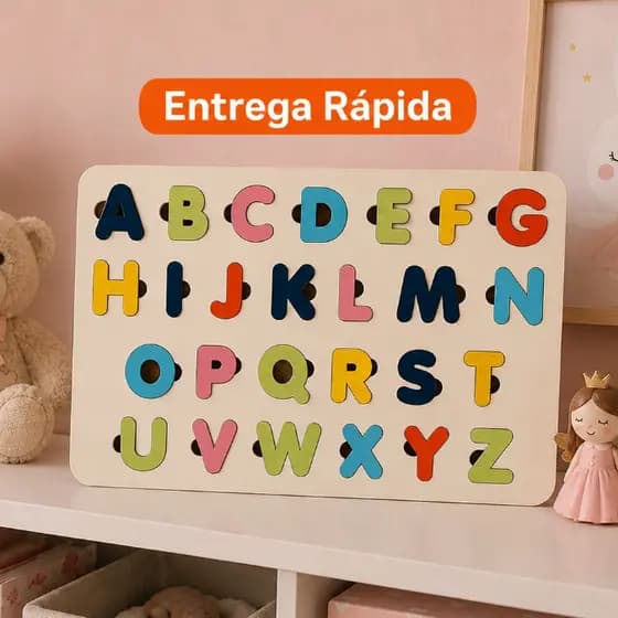 Alfabeto Educativo Infantil MDF Colorido Letras Destacáveis Brinquedo Pedagógico