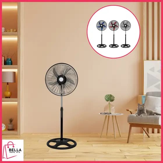 Ventilador de Pedestal Premium 60W 127V 3 Velocidades, Silencioso e Ajustável Preto com Hélice Sortida