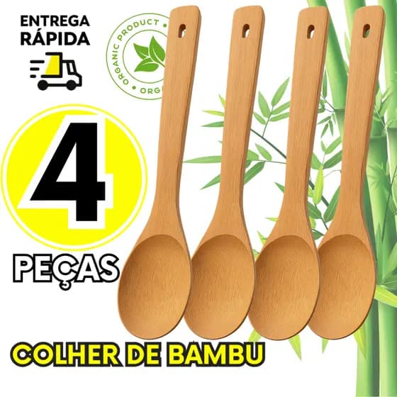 4, 2 ou 1 Colher Bambu Premium 30cm Resistente Orgânico Melhor Que Colher De Pau Restaurantes