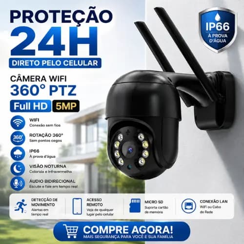 Câmera Wifi 360 IP66 Full HD 5MP Visao Noturna PTZ ICSee Seguranca Externa Sem Fio Audio Prova D’Água Monitoramento