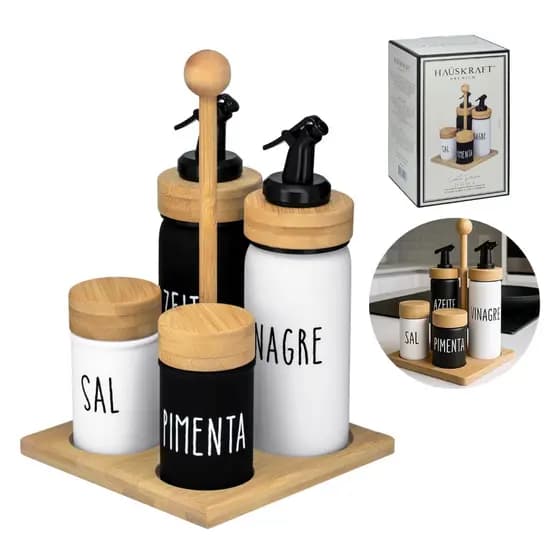 Kit Saleiro Pimenteiro Azeiteiro Vinagreiro Bambu