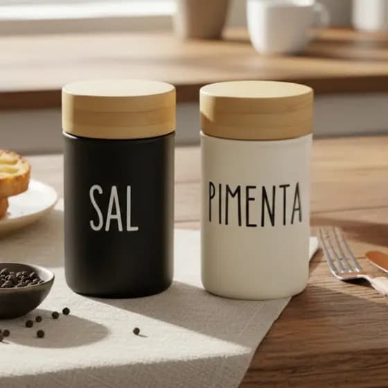 Kit Temperos Saleiro Pimenteiro Vidro Bambu Premium