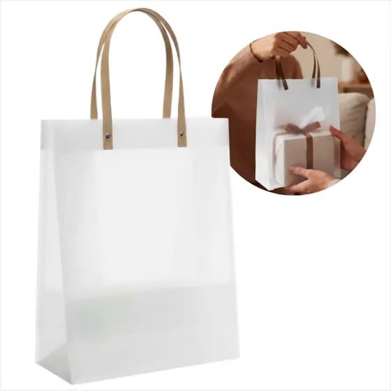 Kit 12 Unidades Sacola De Plástico PVC Transparente Fosca Elegante Resistente Para Eventos Confeitaria Presente