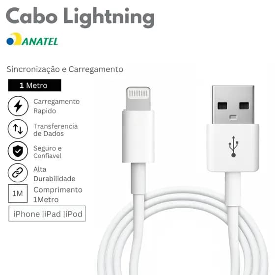 Cabo Lightning Usb para iPhone de Carregamento Rápido de 1 Metro