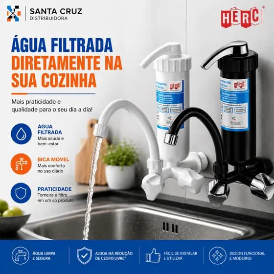Torneira com Filtro Purificador para Cozinha de Parede com Bica Móvel - Herc