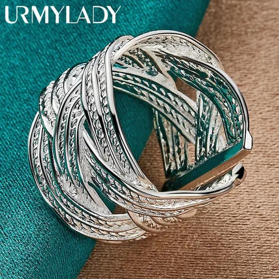 URMYLADY 925 Anel Ajustável De Prata Esterlina Tecido Para Mulheres Encanto De Casamento Noivado Moda Joias