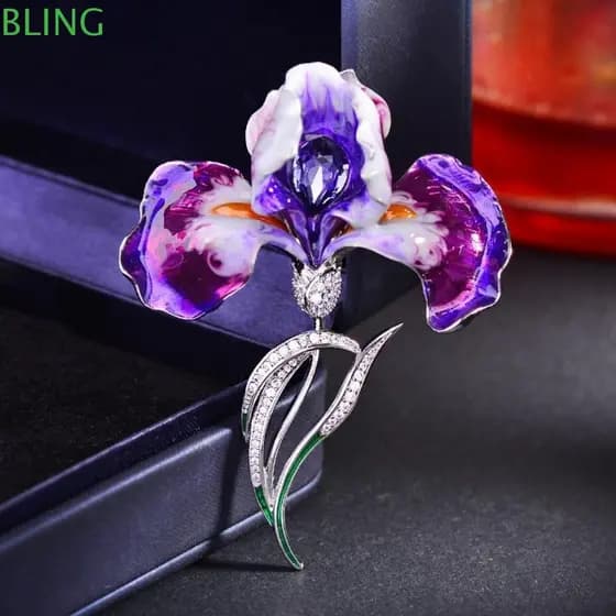 Broche BLING Iris Para Mulheres , Broches Elegantes De Flores De Strass , Alfinete De Lapela De Metal Vintage De Alta Qu