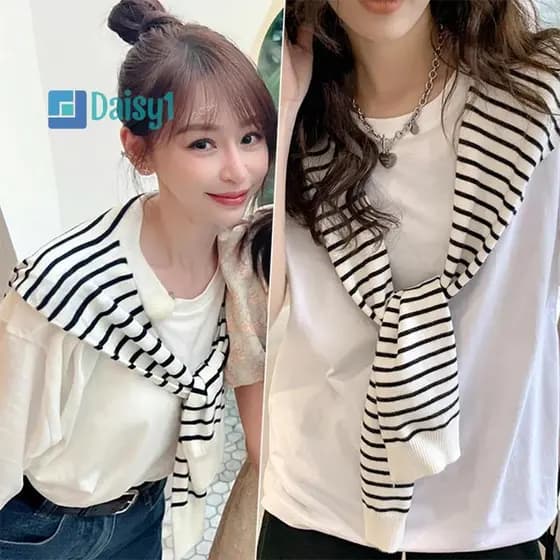 Daisy1 Coreano Listrado Malha Xale Primavera Outono Mulheres Blusa Ombros Gola Falsa Capa Cachecol Atado Pequeno Novo