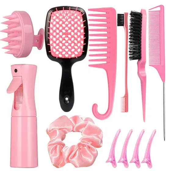 12pcs Escova Para Cabelos Cacheados Natural Curvo Rattail Pente Conjunto Ferramentas De Salão De Cabeleireiro