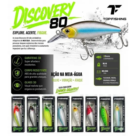 Iscas Artificias Importadas Top Fishing Discovery Meia Água 8 cm 10,5 gr (NOVAS CORES)