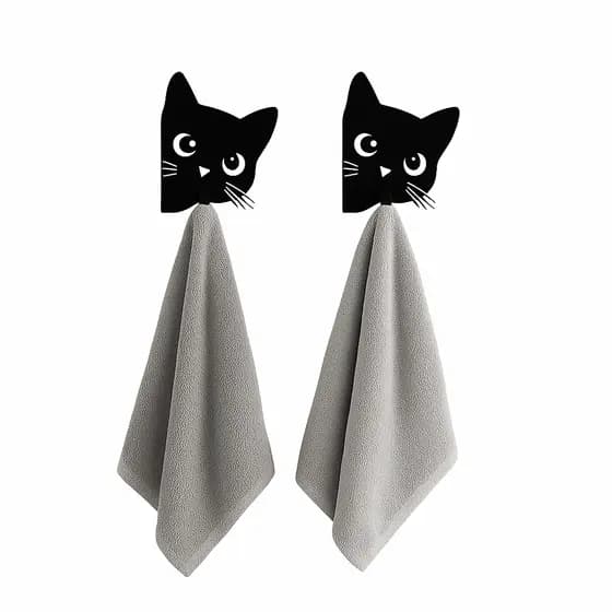 2 Suportes Porta Panos Prato Toalha Gato Gancho Parede Papel