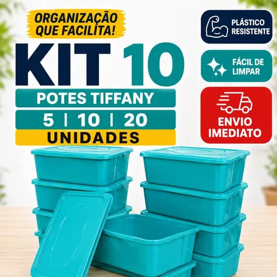 Kit 10 Potes 4L com Tampa Hermética Transparente Organizador Mantimentos Cozinha