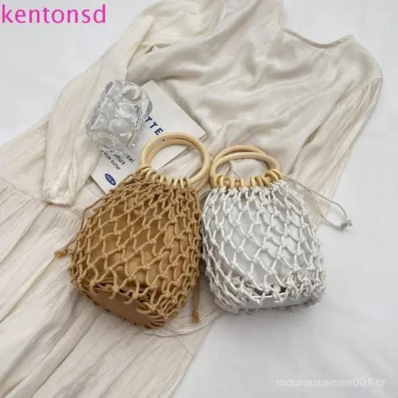 Bolsa De Tecido De Palha KENTONSD , Sacola Elegante De Tecelagem , Pacote De Pulso Feminino De Cor Sólida Estilo Coreano