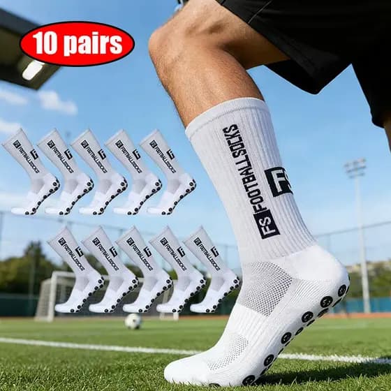 10 pares de meias de futebol de silicone anti-deslizante masculino e feminino FS
