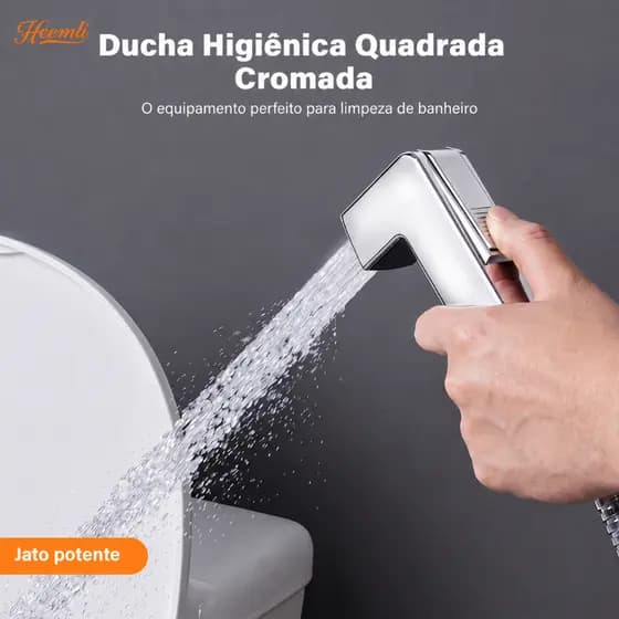 Heemli Kit Ducha Higiênica Cromada com Mangueira 1,2m Suporte e Válvula para Banheiro