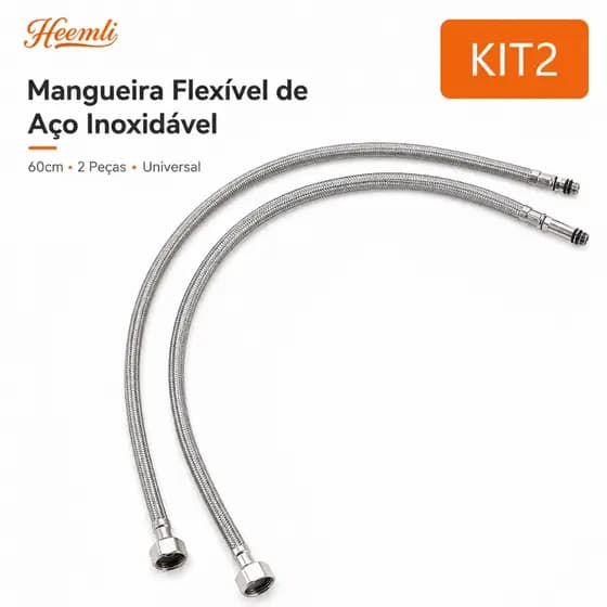 Heemli Engate Flexível Monocomando 60cm Inox Água Quente Fria Para Torneira