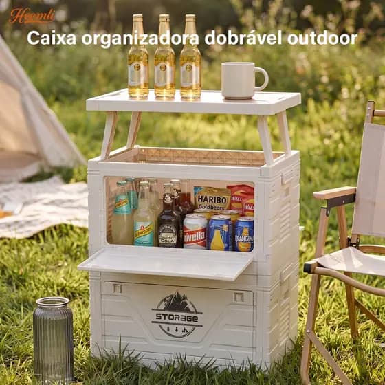 Heemli Caixa Organizadora Dobrável Multiuso com Tampa Mesa Portátil Camping Casa