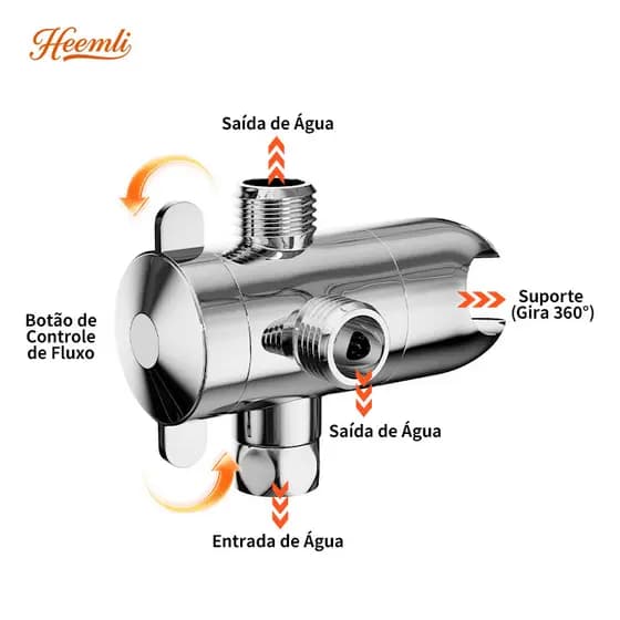 Heemli Válvula Desviadora 3 Vias para Chuveiro e Ducha Higiênica com Suporte 360° ABS Cromado