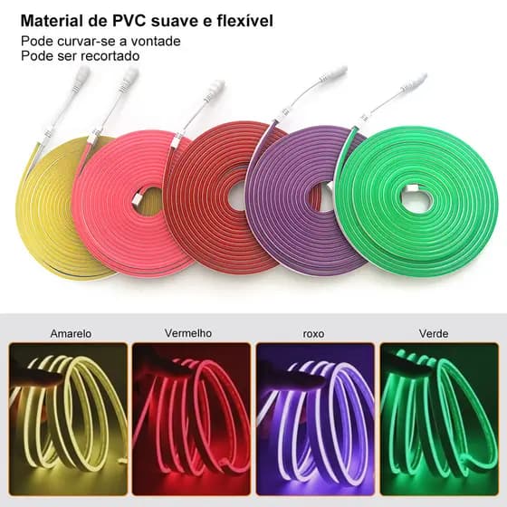 IP65 Fita de Led Mangueira Neon 5 Metros Alto Brilho Flexivel Siliconada Sem Fonte