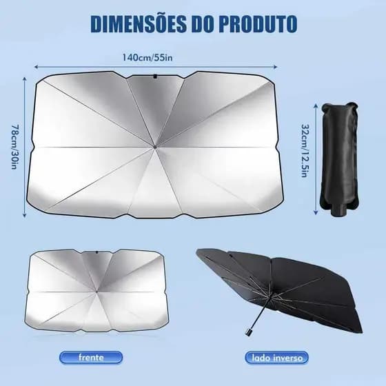 Guarda-Sol para Para-Brisa de Carro Dobrável Tipo Guarda-Chuva Protetor Solar