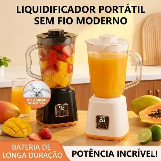 Liquidificador Portátil 750ml – 10 Lâminas Turbo, Recarregável USB com Segurança Inteligente livrecasa