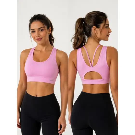 Top Esportivo Rosa com Design Inovador e Alta Sustentação com Bojo Tecido Tecnologico Lycra LastingFIT Macio Conforto