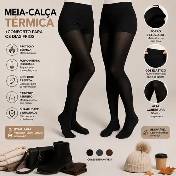 Meia Calça Térmica Feminina Peluciada Inverno Forrada Super Quente Alta Elasticidade Premium