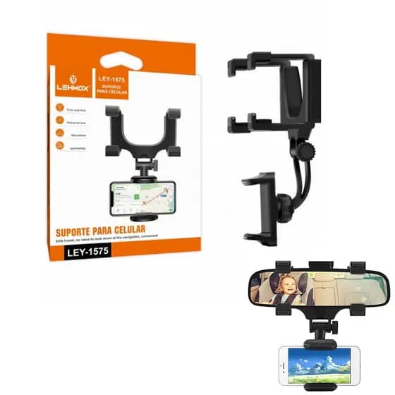 Suporte para Celular no Retrovisor do Carro Extensível com Giro 360°, Fácil Instalação para Todos os Celulares