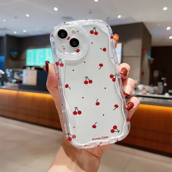 Capa Para Redmi Note 14 Pro 13 12 11 10 9 8 14C 13C 12C 10C 9A POCO X7 C75 C65 De Creme Com Padrão De Cereja De Desenho