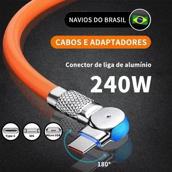 Cabo Carregador Para Carregamento Rápido Tipo C Micro USB iOS Suporta 180 ° Rotação Silicone 1.2M LED Indicador Cabos Ad