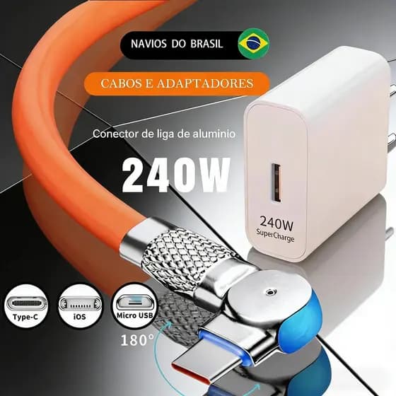 Carregador Super Rápido De 240 W Com 180 ° Cabo De Carregamento De Rotação Para Cabos Giratórios Micro USB iOS Tipo C NK