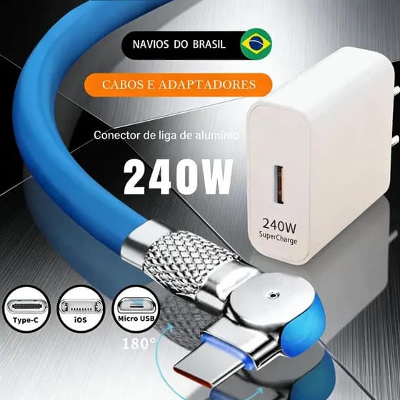 Carregador Super Rápido De 240 W Com 180 ° Cabo De Carregamento De Rotação Para Cabos Giratórios Micro USB iOS Tipo C NK