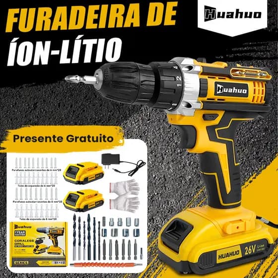 Parafusadeira A Bateria Furadeira Parafusadeira 26 2 Baterias Conjunto de acessórios de 24 peças gratuito