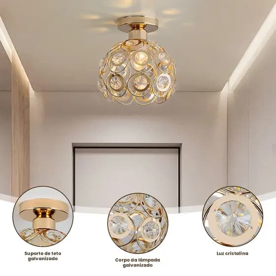 Luminária De Teto Cristal Simplicidade Moderna Corredor Sala De Estar Varanda【Base da Lâmpada + Abajur】