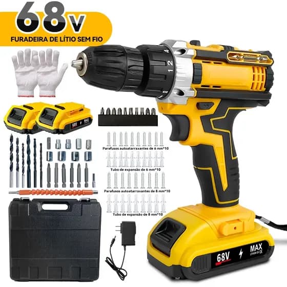 Parafusadeira Furadeira be Impacto Kit Maleta COM DUAS BATERIAS Kit de 24pcs 220V/110V