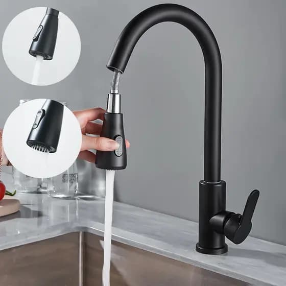 Torneira Bancada Cozinha Gourmet Preta Flexivel 2 Jatos 1/4 de volta para mesa pia bancada e mármore