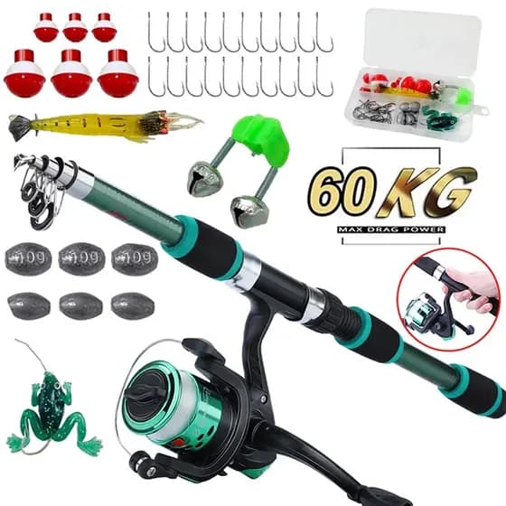 Kit De Luxo Incluindo Vara De Pesca De 1.8 M , Carretel Com Roda Giratória E 35 Acessórios De Isca~