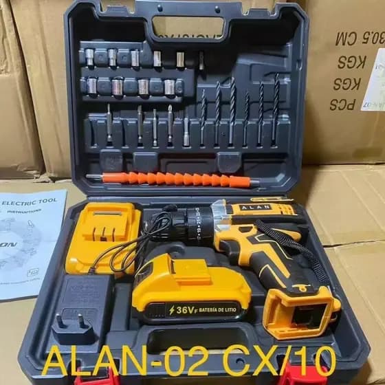 Kit de ferramentas + furadeira elétrica de 36V e brocas incluindo 2 baterias