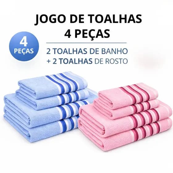 Jogo Toalha Banho 100% Algodão Kit 2/4 Peças Grossa Felpuda Macia Alta Absorção Toalha Premium Hotel