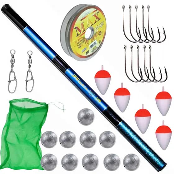 Kit pesca Lambari Vara telescopica Linha Saco peixe isca boia anzol linha vara kit completo Tilápias Tucunaré rio lago