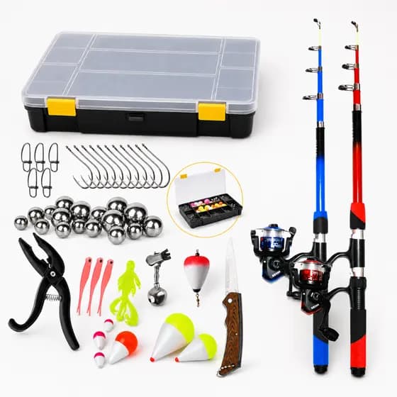 Kit de Pesca Completo 2 Varas + 2 Molinetes + estojo Acessórios Iscas Anzol Boia Profissional Pesca Rio Lago Portátil