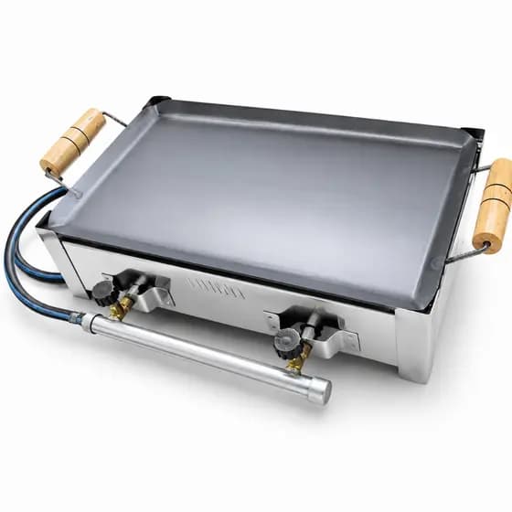 Fogão 2 Bocas a gás Alta Pressão Inox Chapa De Ferro E Mangueira com registro Gás GLP Pesca Camping Caminhoneiro Cozinha