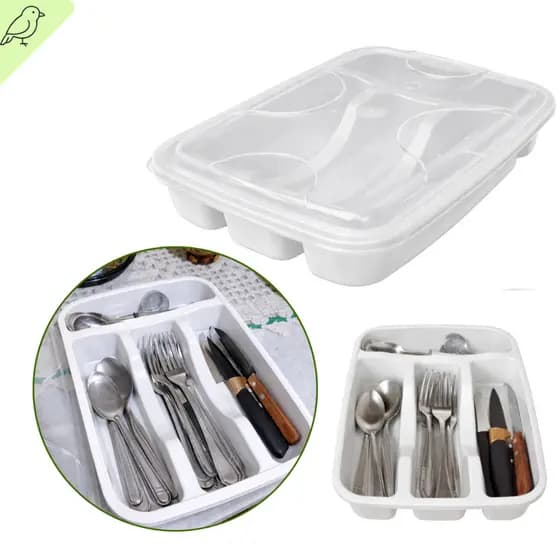 Porta Talheres Branco Com 4 Divisorias Organizador Multiuso Cozinha Utensilios Resistente Gaveta