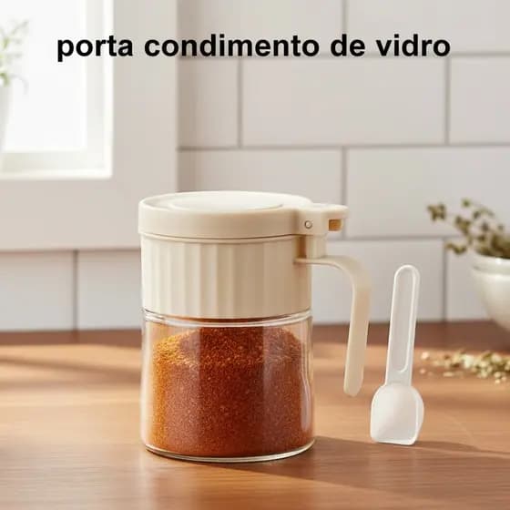 Porta Condimentos Temperos Açúcar Açucareiro Saleiro Cozinha Vidro Redondo Hermético 280ml