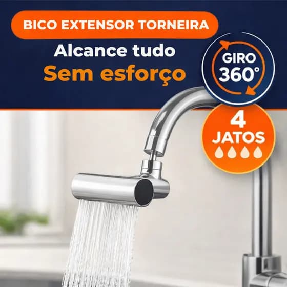 Extensor Torneira Giratório Articulado 360º Chuveirinho Instalação Fácil 4 Tipos de Bicas Flexível