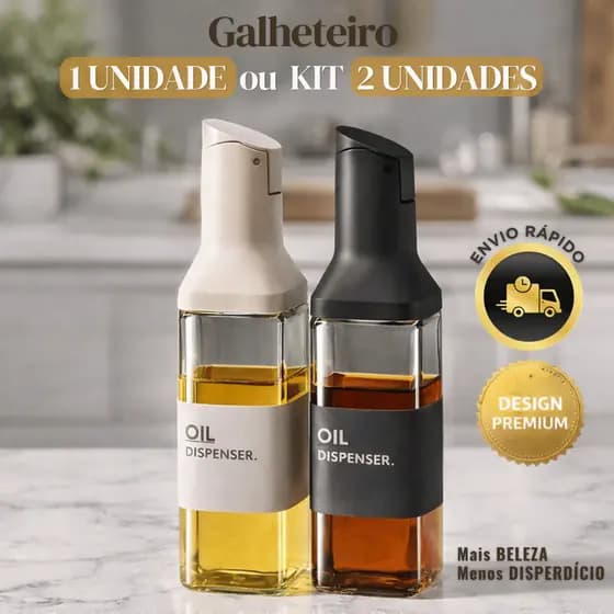 Galheteiro Vidro 500ml Dispenser Azeite Óleo Anti Gotejamento Bico Dosador 1UND ou Kit 2UND Sortido