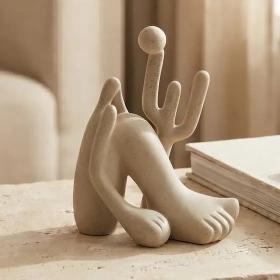 Escultura Decorativa Abaporu Tarsila Amaral Enfeite em Poliresina Arte Moderna Bege Areia - 17x14