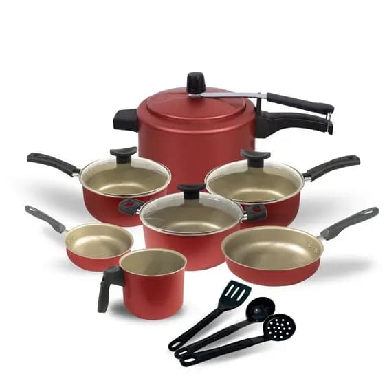 Jogo Kit de Panela Antiaderente Teflon Tampa de Vidro Berlim com Panela de Pressão de 2.5 litros