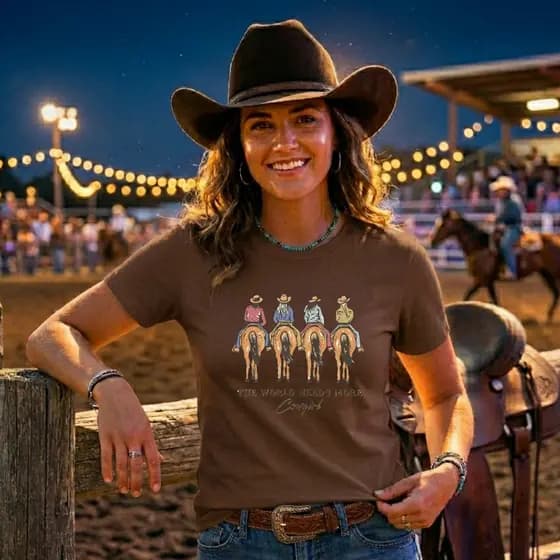 Camiseta Feminina Estampa Cowgirl Country Western Rodeio Algodão Moda Casual